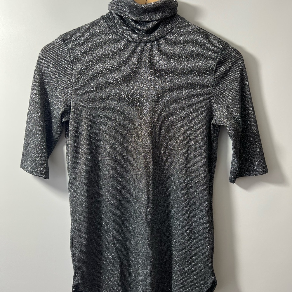 Massimo Duttie Gray Turtleneck Metallic Shimmer Long T-shirt